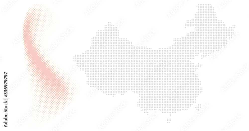 China country map backgraund made from halftone dot pattern, Flag concept. Vector illustration isolated on white background