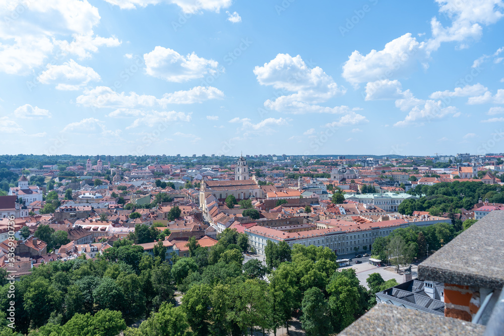 Panoramic view of the Old Town of Vilnius in Lithuania. June, 2019
