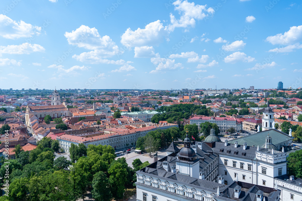 View of Vilnius Old Town and Cathedral from the beautiful viewpoint on Gediminas Castle Tower. June, 2019