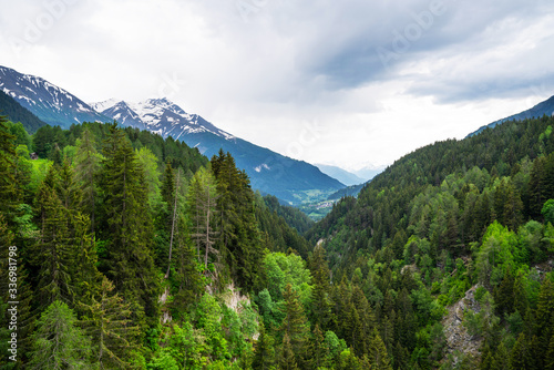 Panoramic view to the mountains. Snow covered Alps mountains on background. Switzerland, Europe. © eskstock