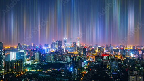 Smart city at night and abstract line. Big Data Connection Technology Concept. Beijing.