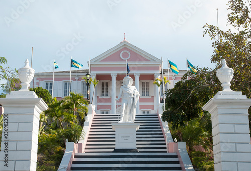 Nassau Government House With Columbus Monument