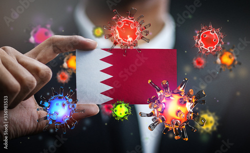 Corona Virus Around Bahrain Flag. Concept Pandemic Outbreak in Country