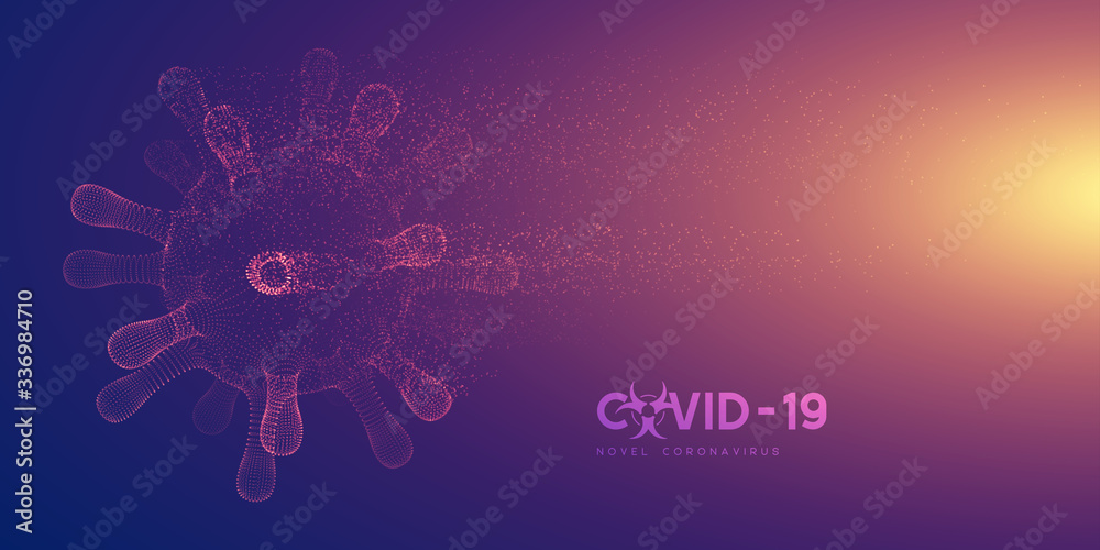 Coronavirus, virus strain of MERS-Cov and Novel coronavirus 2019-nCoV, Covid-19. Vector concept of destroyed 3d dangerous virus, particles explosion effect. Coronavirus, virus strain of MERS-Cov and Novel coronavirus 2019-nCoV, Covid-19. Vector concept of destroyed 3d dangerous virus, particles explosion effect.