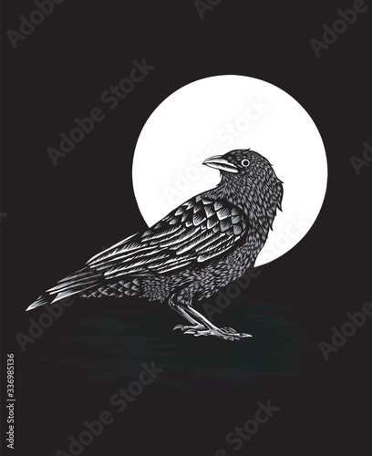 Vector black raven crown tattoo or t-shirt print design
