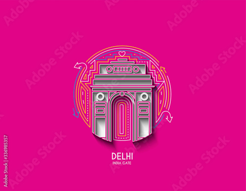 Gateway of India icon, Element design in outline style. Line art vector illustration.