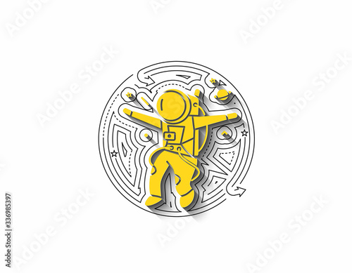 Astronaut falling down - Flat circle Line Art Design Illustration.