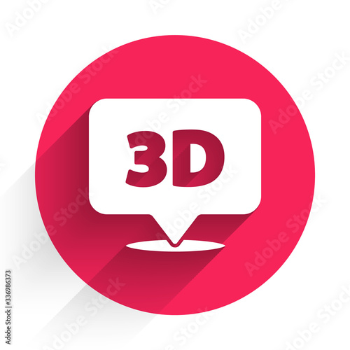 White Speech bubble with text 3D icon isolated with long shadow. Red circle button. Vector Illustration