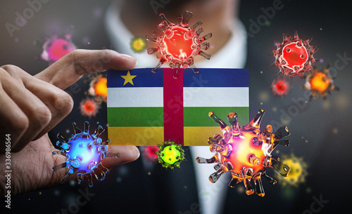 Corona Virus Around Central African Republic Flag. Concept Pandemic Outbreak in Country
