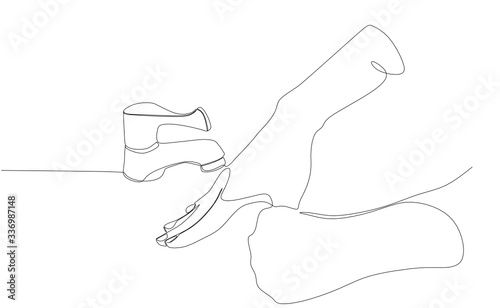  One line continuous hand drawing vector of washing hands shows the cleaning the thumbs
