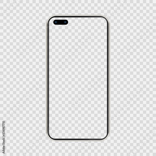 realistic smartphone The shape of a modern mobile phone Designed 2020 to have a thin edge double punch hole camera. mockup empty screen, isolated on transparent background. vector illustration.
