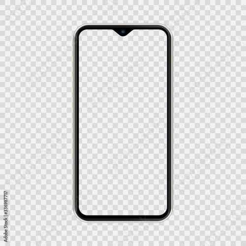 realistic smartphone The shape of a modern mobile phone Designed 2020 to have a thin edge tear drop camera. mockup empty screen, isolated on transparent background. vector illustration.