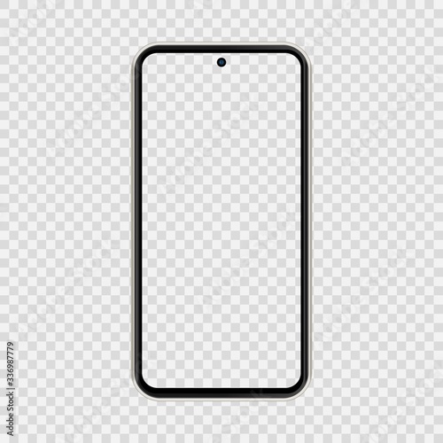 realistic smartphone The shape of a modern mobile phone Designed 2020 to have a thin edge punch hole camera. mockup empty screen, isolated on transparent background. vector illustration.