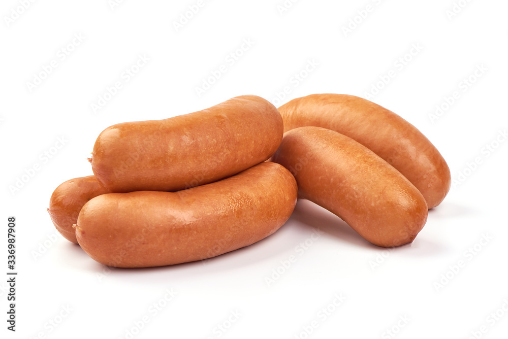 Boiled sausages, isolated on white background Boiled sausages, isolated on white background