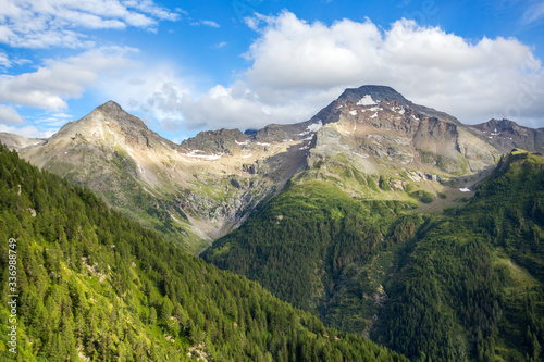 view of the valley in switzerland, summer landscape in the mountains