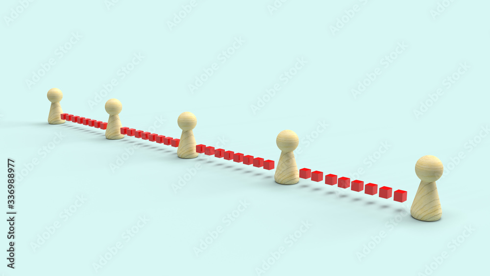 Obraz premium wood toy on blue background 3d rendering for social distance content.