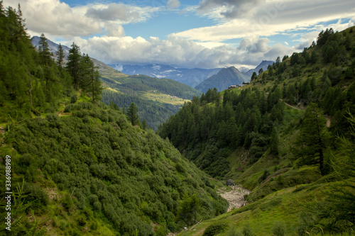 view of the valley in switzerland, summer landscape in the mountains