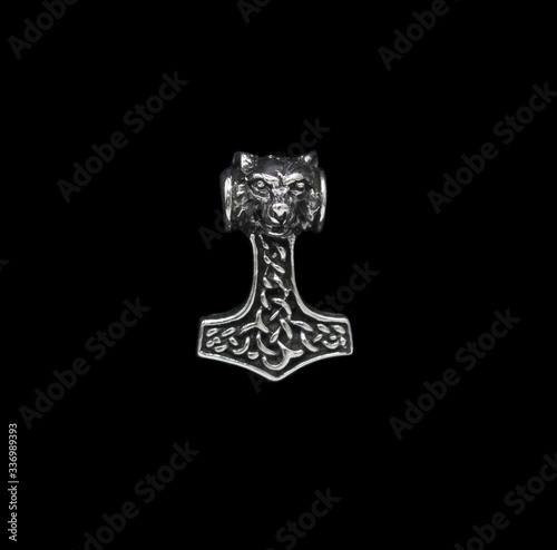 Silver jewelry. Stud Earring. Silver Thor's Hammer. Occult jewelry.
