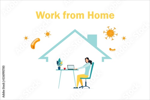 Illustrations concept coronavirus COVID-19. The company allows employees to work from home to avoid viruses. Vector illustrate.