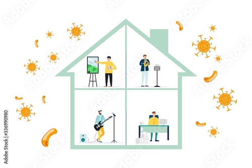 Home quarantine. Crown Virus (Covid 19) campaign to stay home. lifestyle that you can do at home to stay healthy. Vector flat design