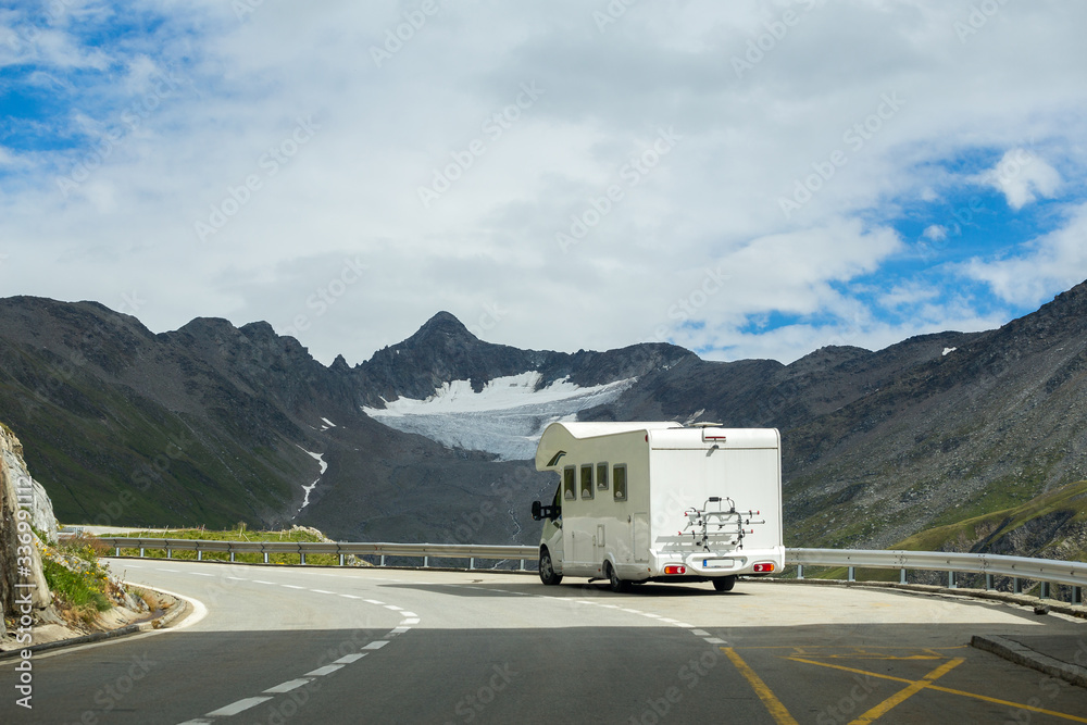 mountain serpentine, road in the clouds, switzerland in the summer