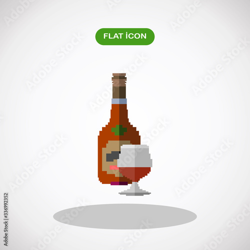 bottles of cognac (brandy).Cognac or brandy glass icon.