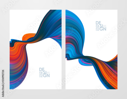 Set of two abstract colorful flow poster backgrounds. Modern design.