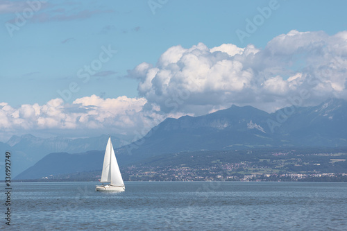 yacht on a Geneva lake on a sunny day