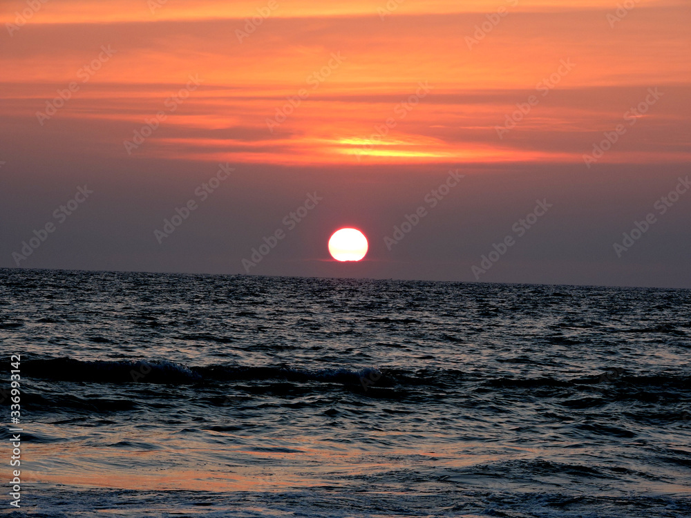 Beautiful sunset beach, Evening sea, Vacation