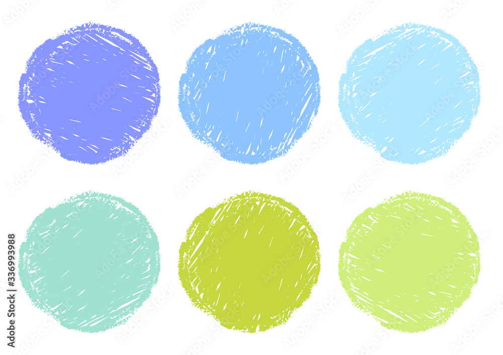 青色水色緑色のクレヨンで描かれた円形のテクスチャ背景素材セット Stock Vector Adobe Stock