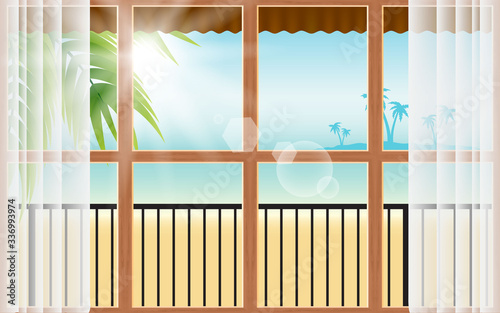 sunlight at windows of the bungalow on the beach in the summer