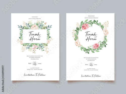 elegant wedding card with beautiful floral and leaves template