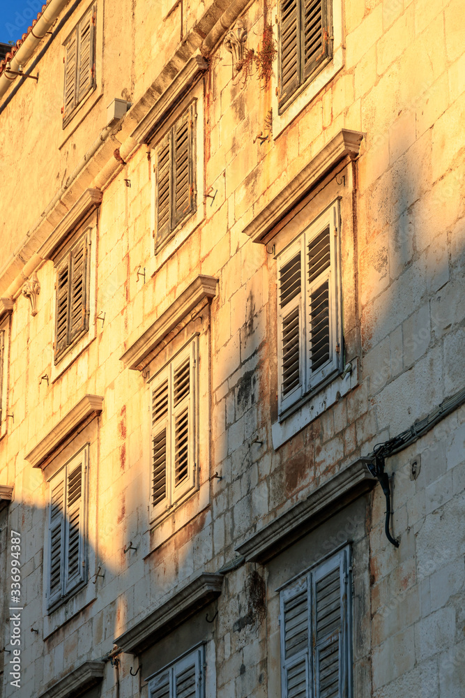 SPLIT, CROATIA - 2017 AUGUST 15. Sunset on the old building  In The Old Town Of Split.