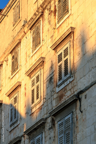 SPLIT, CROATIA - 2017 AUGUST 15. Sunset on the old building  In The Old Town Of Split. © Arild