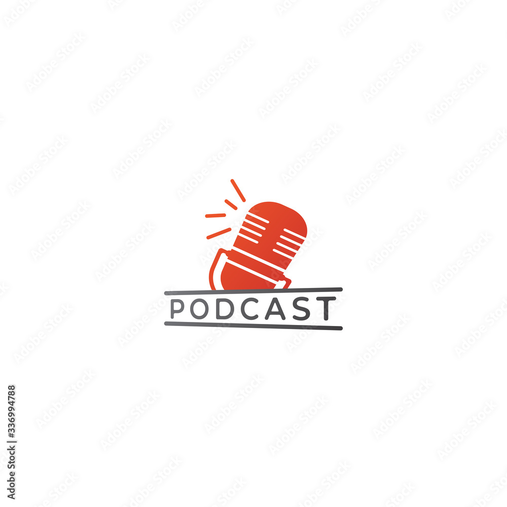 Minimal podcast logo design template. Floating orange retro microphone  illustration isolated on white background. Broadcasting, Host, Announcher,  Anchor, Radio Station, Stand up comedy. vector de Stock | Adobe Stock