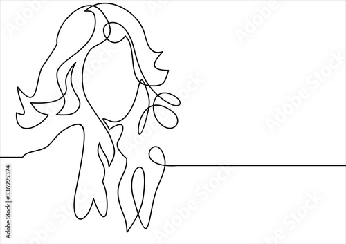Continuous one line drawing. Abstract portrait of romantic woman face. Vector illustration.