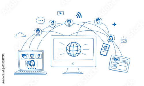 Learning online, e-learning, connection with different people around the world. Distance education