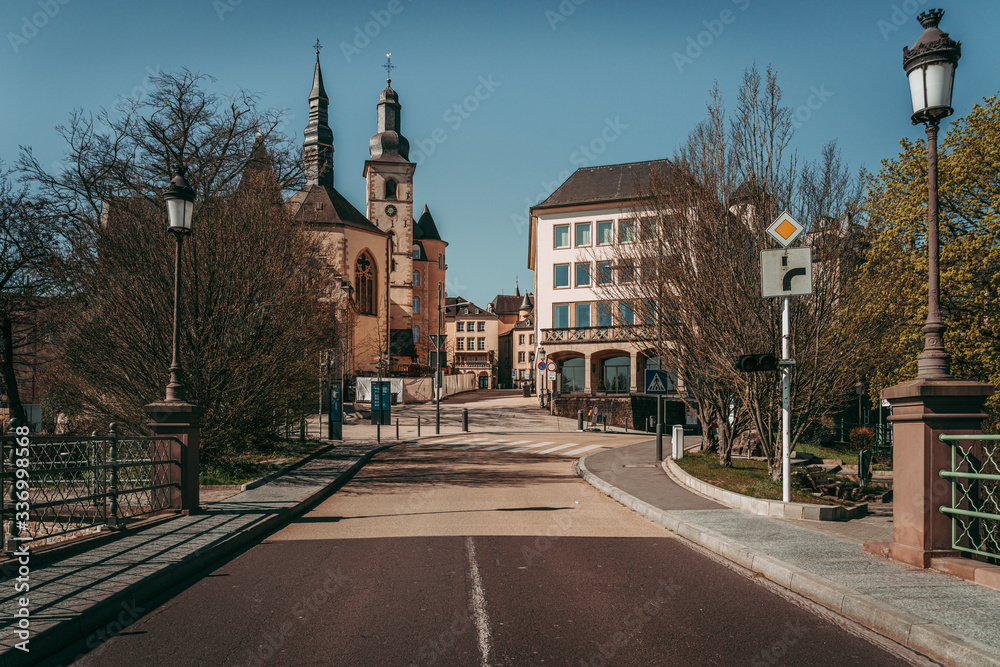 LUXEMBOURG CITY /  APRIL 2020: Empty city center in times of Coronavirus global emergency