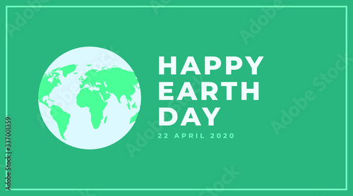 Happy earth day 22 April 2020 modern flat banner with white text and green background with world icon. 