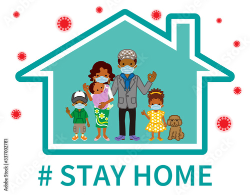 Stay at home concept clip art - african family