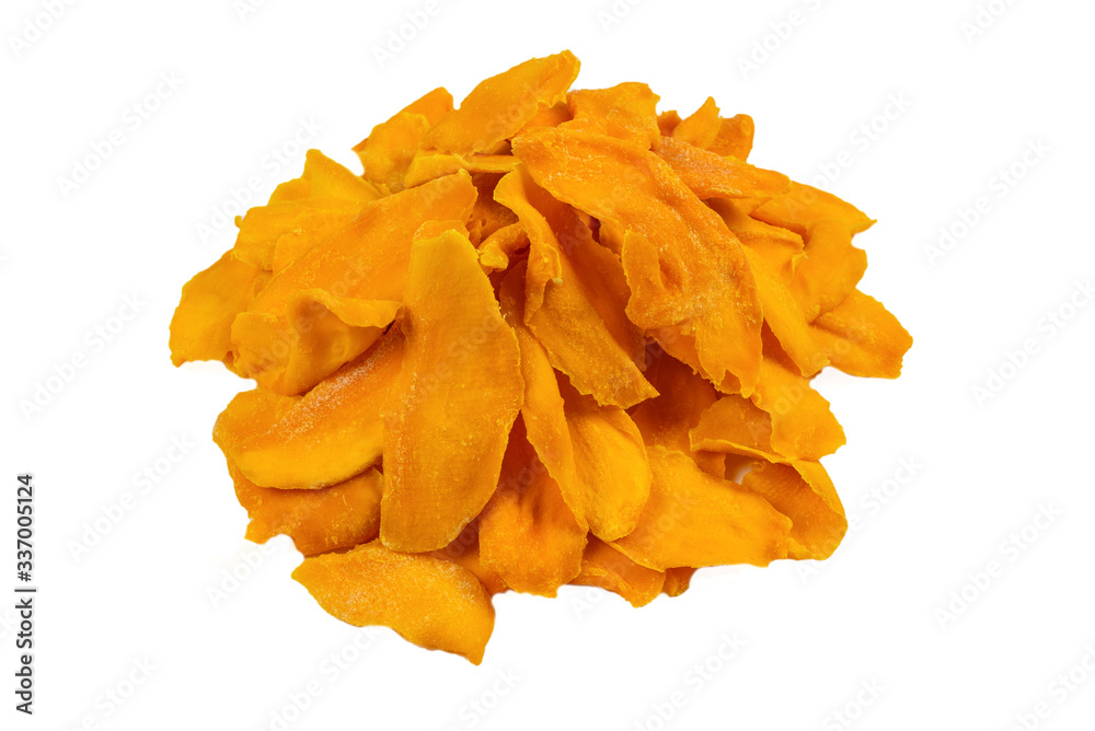 Tasty sugar mango slices background. Top view. Tasty sugar mango slices background. Top view.