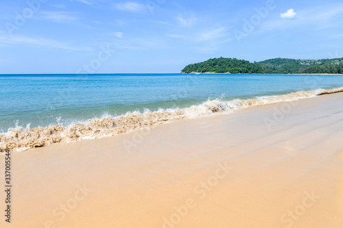 Empty beach in south of Thailand, summer holiday to beautiful beach, vacation destination, outdoor day light, clean fine sand beach and blue see