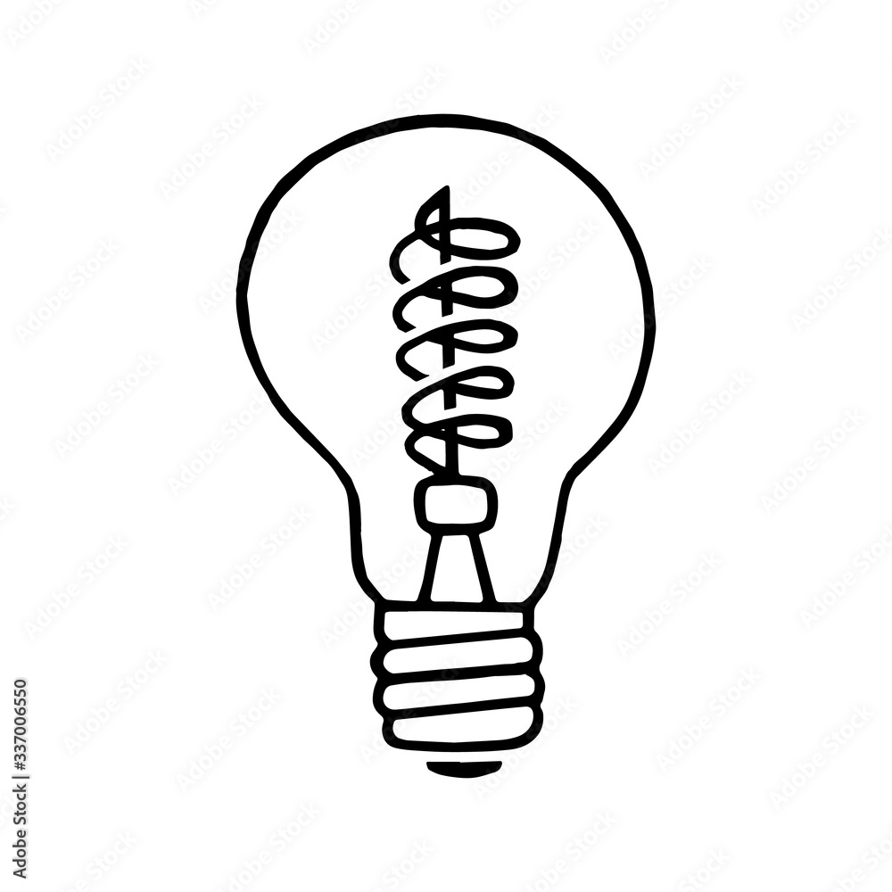 Drawing light bulbs on a white background. Isolated object. Baby doodle style. Hand made sketch. Vector illustration Drawing light bulbs on a white background. Isolated object. Baby doodle style. Hand made sketch. Vector illustration