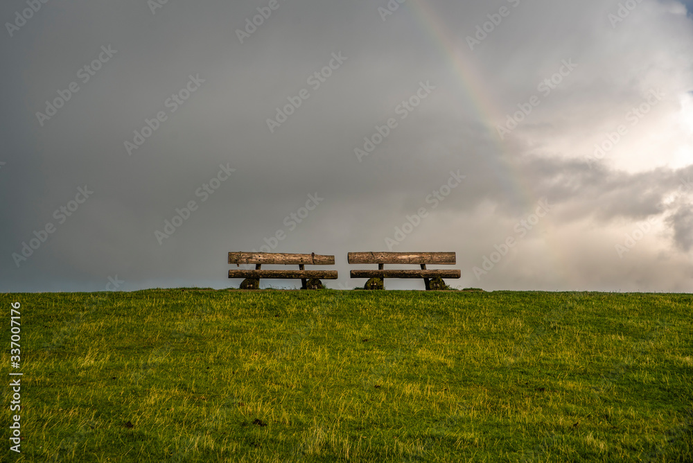 Benches on the flood embankment by Westerhever Benches on the flood embankment by Westerhever