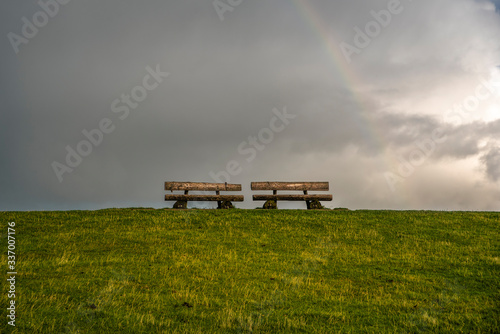 Benches on the flood embankment by Westerhever