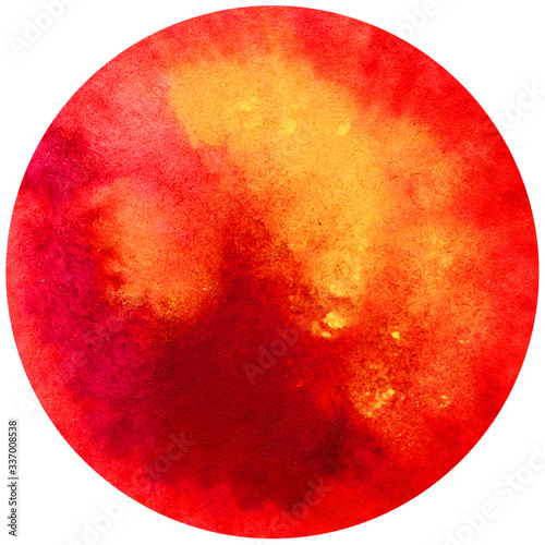 Illustration with a red-yellow watercolor circle. Watercolor hand drawing