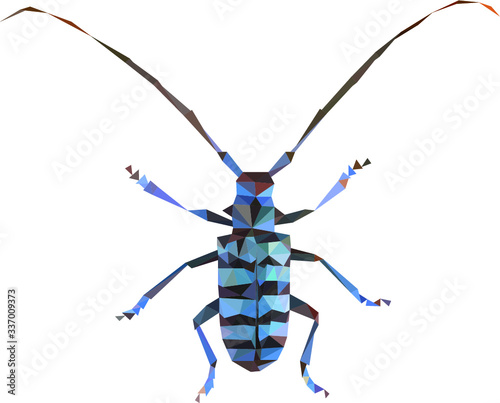 Polynomial alpine longhorn beetle, low poly bug, blue bug from triangles, blue bug