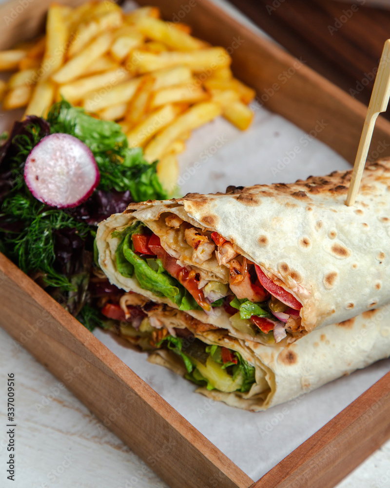 doner in lavash with fries _