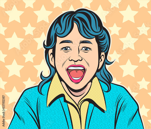 Business women laugh happily. Pop art retro hand drawn style vector design illustrations.