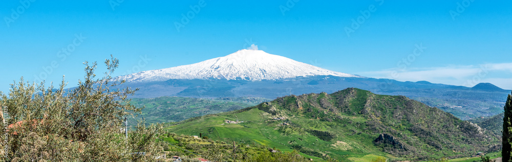 Views of Mount Etna from the Nebrodi Park in Sicily, Italy